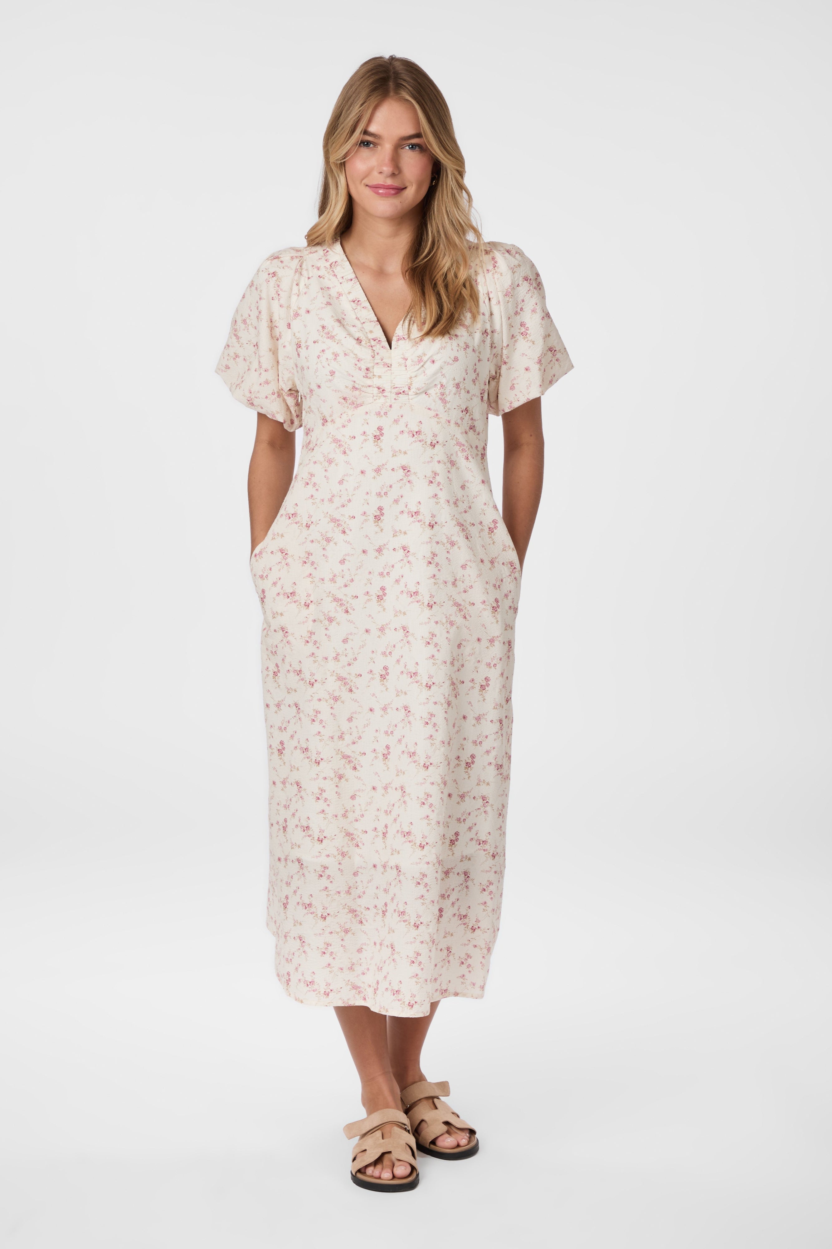 Illana Print midi kjole - Dusty Rose